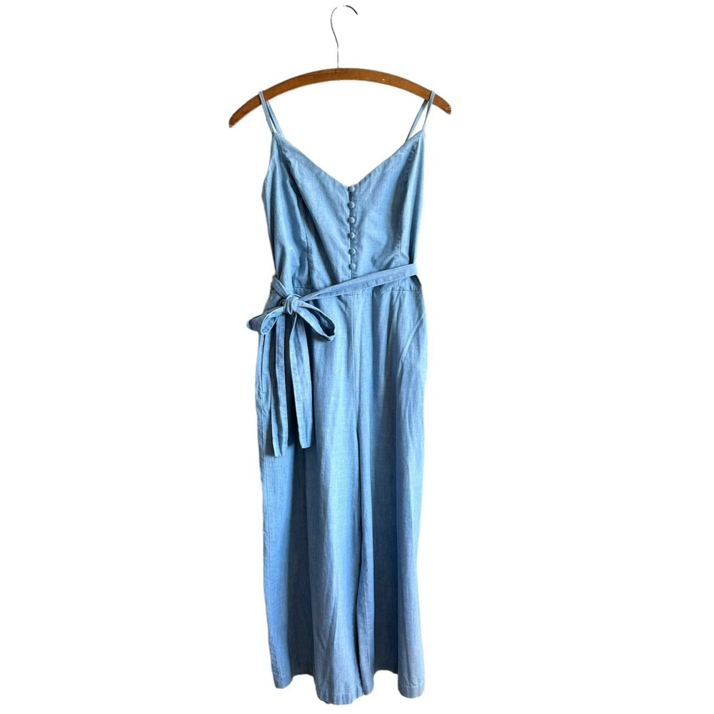 Banana Republic Blue Chambray Tie Waist Wide Leg Jumpsuit